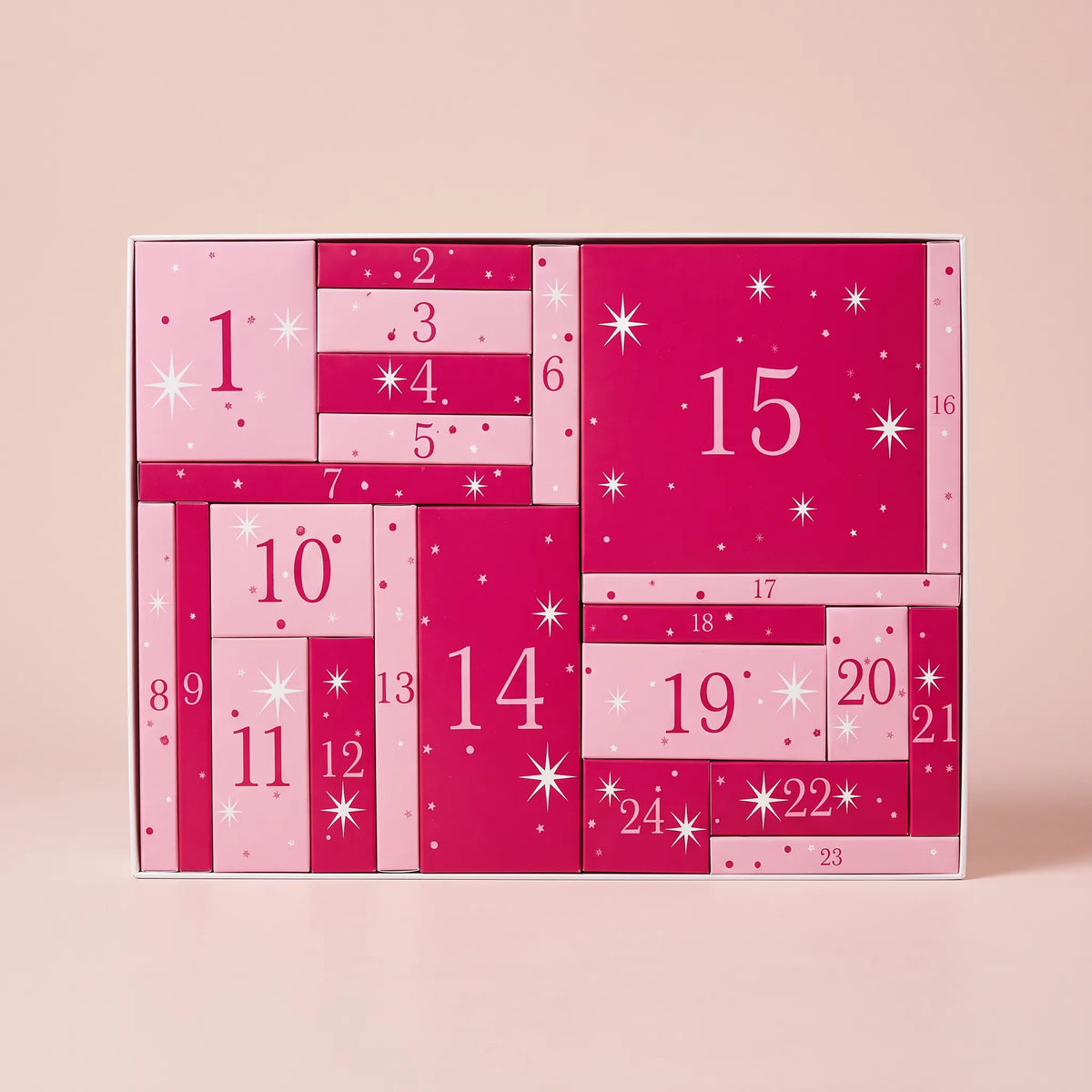 Pink calendar door panel with its original numbered layout