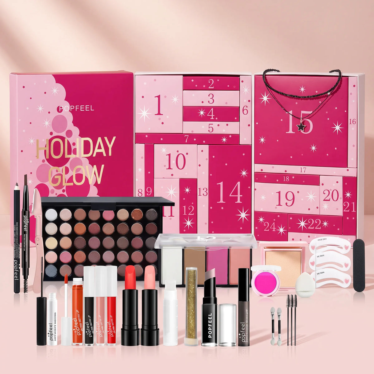 POPFEEL Holiday Glow advent calendar with its makeup collection